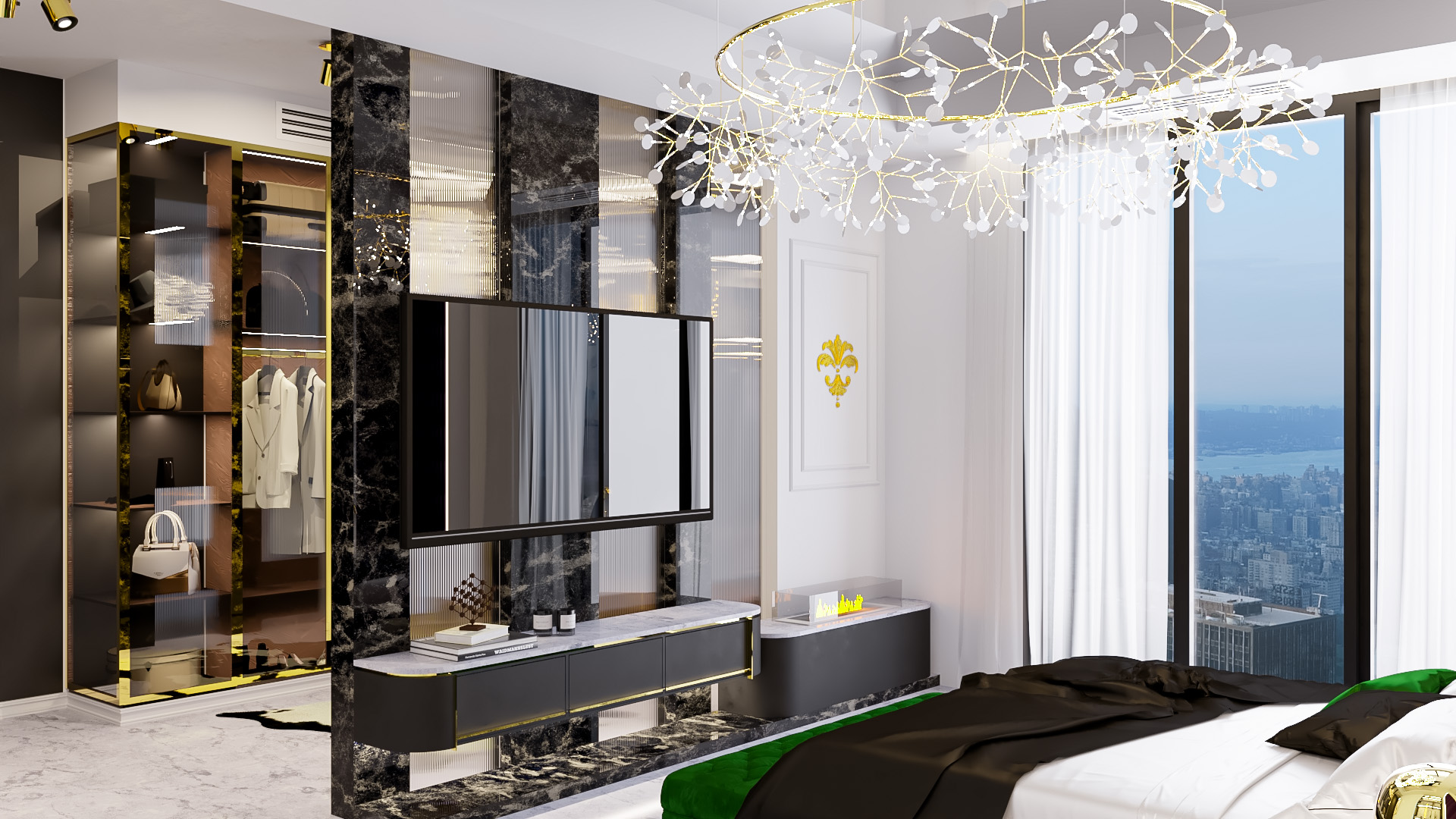Curated luxury interior with sculptural furniture