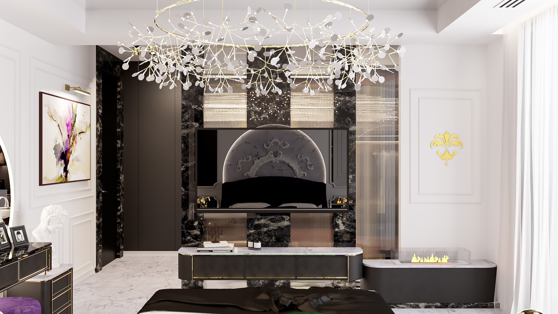 Luxury Master Bedroom Interior window and vanity view