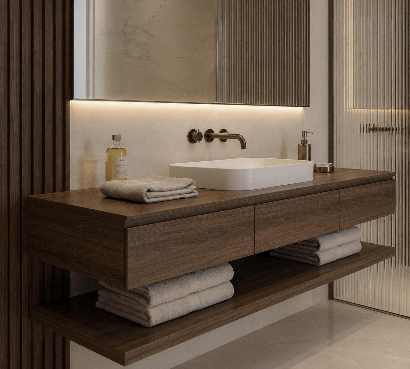 Private Villa bathroom vanity in dark wood