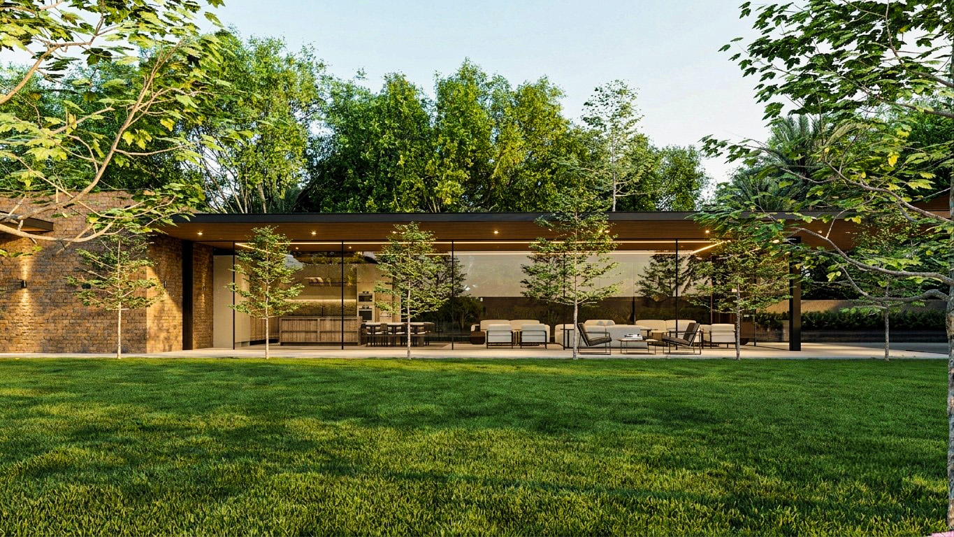 Garden façade of the annex with indoor and outdoor living spaces