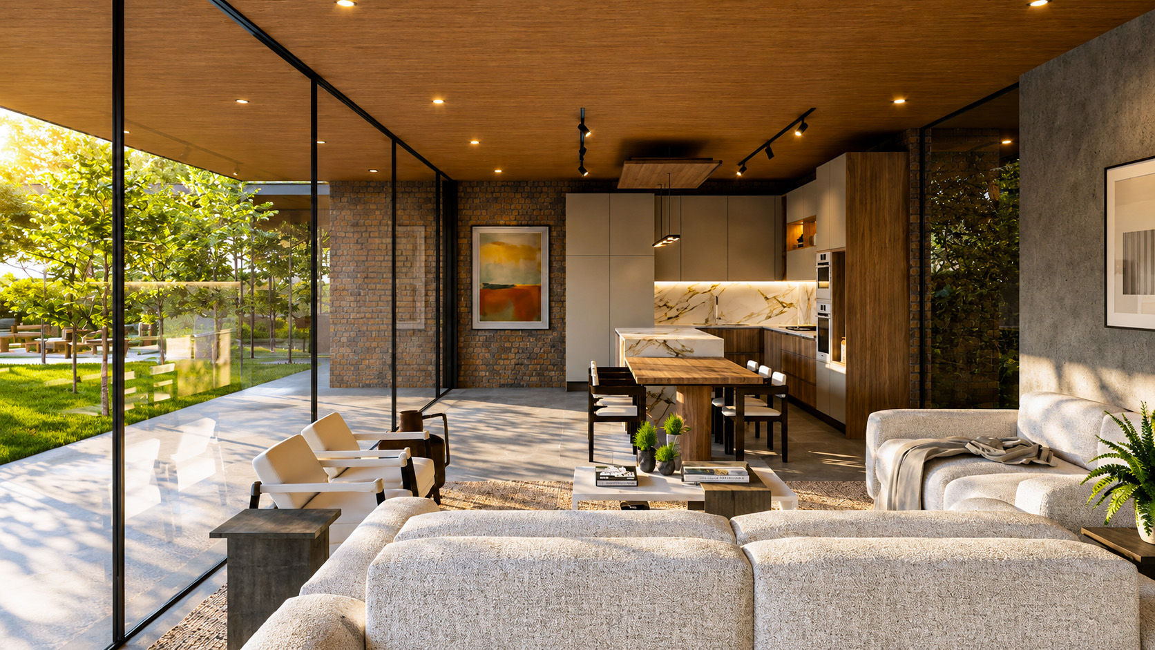 Annex living and kitchen space connected to the garden