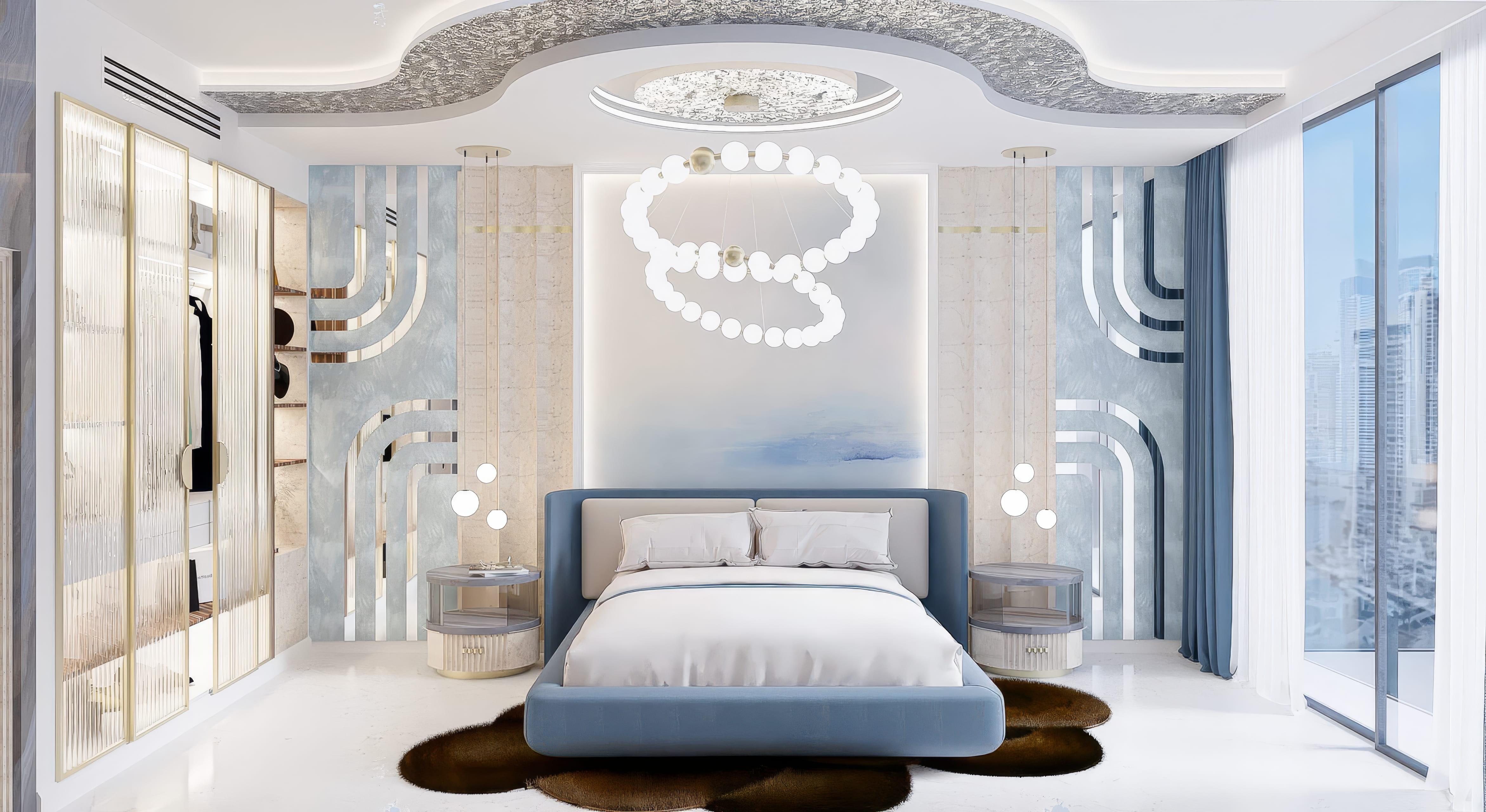 Full Design Package bedroom interior with city view